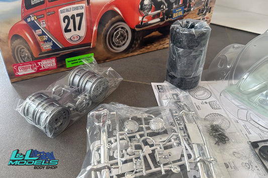 Original TAMIYA Beetle Body set and wheels for half price
